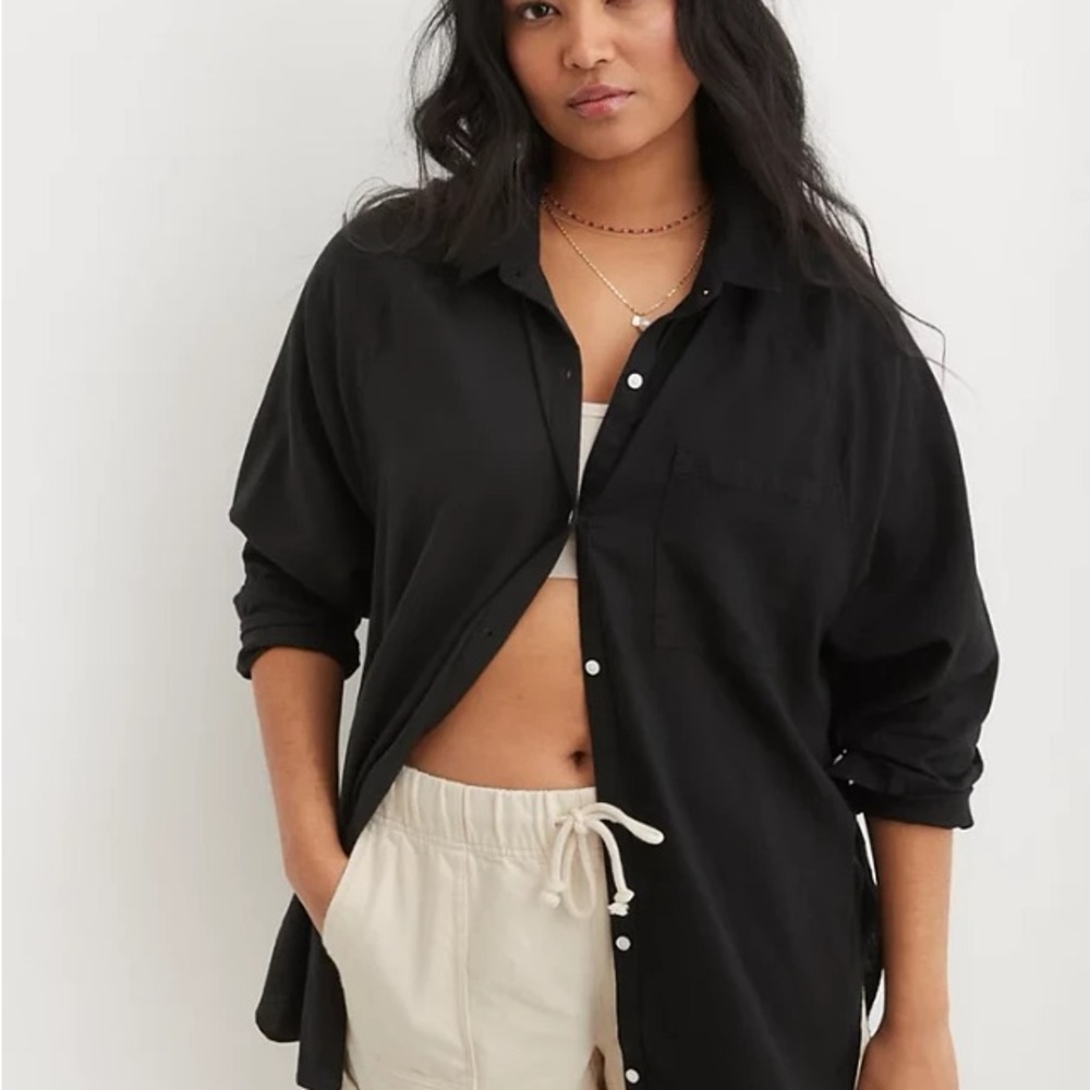Aerie Linen Blend Button-Up Shirt